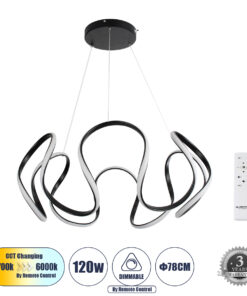 GloboStar® GLOBOSTAR® TARANTULA 61394 Μοντέρνο Κρεμαστό Φωτιστικό Οροφής LED 120W 13440lm 300° AC 220-240V IP20 Ρυθμιζόμενο Λευκό CCT με Χειριστήριο από 2700K έως 6000K Dimmable - Lumileds SMD Chip - Μαύρο - Μ78 x Π78 x Υ31.5cm - 3 Χρόνια Εγγύηση