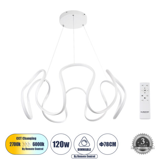 GloboStar® GLOBOSTAR® TARANTULA 61395 Μοντέρνο Κρεμαστό Φωτιστικό Οροφής LED 120W 13440lm 300° AC 220-240V IP20 Ρυθμιζόμενο Λευκό CCT με Χειριστήριο από 2700K έως 6000K Dimmable - Lumileds SMD Chip - Λευκό - Μ78 x Π78 x Υ31.5cm - 3 Χρόνια Εγγύηση