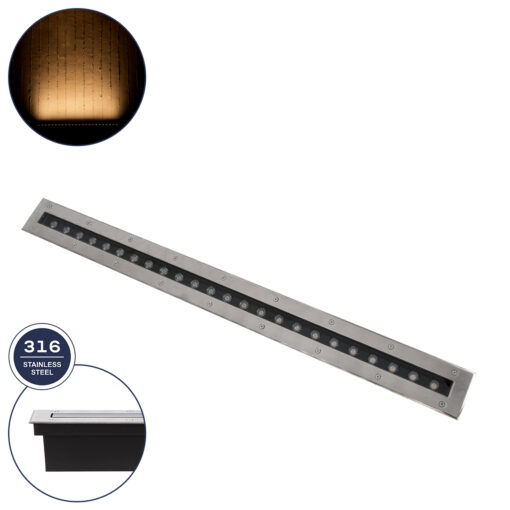 GloboStar® GLOBOSTAR® UNDERGROUND-REMVI 90194 Χωνευτή Μπάρα Φωτισμού Wall Washer LED 24W 2160lm 10° DC 24V Αδιάβροχο IP68 Θερμό Λευκό 2700K Dimmable - Ανοξείδωτο Ατσάλι 304 - Μ100 x Π9 x Υ7.2cm / Μ98.2 x Π7.6cm - 3 Χρόνια Εγγύηση