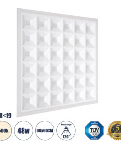 GloboStar® GloboStar® ZEUS 60969 Χωνευτό LED Panel 60x60cm 48W 7200lm 120° CRI≥86Ra UGR<19 Anti-Glare Shield Diffuser AC 220-240V IP44 Μ60 x Π60 x Υ3.3cm - Φυσικό Λευκό 4500K - Bridgelux High Lumen Chips - TÜV Certified Driver - 5 Years Warranty