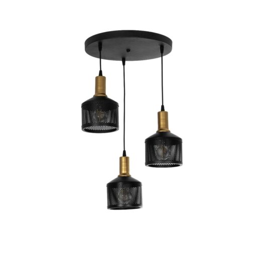 GloboStar® GLOBOSTAR® RADIANT 201-0097 Vintage Κρεμαστό Φωτιστικό Οροφής με Ντουί 3 x E27 AC 220-240V IP20 - Μαύρο & Χρυσό - Μ38 x Π38 x Υ50cm