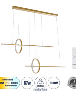 GloboStar® GLOBOSTAR® LINEARE 61291 Μοντέρνο Κρεμαστό Φωτιστικό Οροφής LED 67W 7504lm 300° AC 220-240V IP20 Ρυθμιζόμενο Λευκό CCT με Χειριστήριο από 2700K έως 6000K Dimmable - Lumileds SMD Chip - Χρυσό Βούρτσας - Μ130 x Π25 x Υ60cm - 3 Χρόνια Εγγύηση