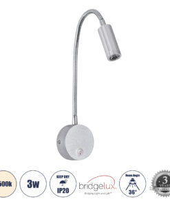 GloboStar® GloboStar® GOOSE 60879 Μοντέρνο Φωτιστικό Τοίχου - Απλίκα Ξενοδοχείου Bed Side LED 3W 300lm 36° AC 220-240V - Reading Light - Μ6.5 x Π15 x Υ24.5cm - Φυσικό Λευκό 4500K - Γκρι Νίκελ - 3 Xρόνια Εγγύηση