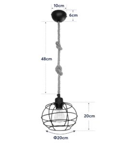 GLOBOSTAR® TALAH 203-0008 Vintage Κρεμαστό Φωτιστικό Οροφής με Ντουί 1 x E27 AC 220-240V IP20 - Μαύρο & Μπεζ - Μ20 x Π20 x Υ20cm 20 e04b23 203 0008 10