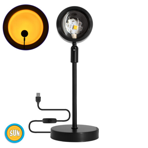 GloboStar® GloboStar® 00814 Επιτραπέζιο Φωτιστικό Πορτατίφ LED 12W -lm 180° DC 5V IP20 Κίτρινο - Πορτοκαλί SUN EFFECT Μαύρο Μέταλλο με Διάφανο Πλαστικό - Μ10 x Π10 x Υ26.5cm - 2 Xρόνια Εγγύηση