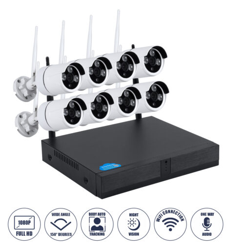 GloboStar® GloboStar® 86038 Ασύρματο Καταγραφικό με 8 x Camera 2MP 1080P WiFi  150° Μοιρών - Αδιάβροχο IP66 - Νυχτερινή Όραση με LED IR - Μονή Κατέυθυνση Ομιλίας - Ανιχνευτή Κίνησης - Νυχτερινή Λήψη - Λευκό