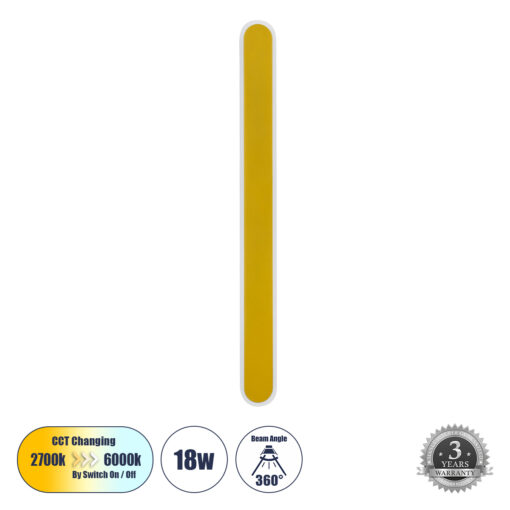 GloboStar® GloboStar® HOUSTON 61348 Φωτιστικό Τοίχου - Απλίκα Design LED CCT 18W 2160lm 360° AC 220-240V - Εναλλαγή Φωτισμού μέσω Διακόπτη On/Off All In One Ψυχρό 6000k+Φυσικό 4500k+Θερμό 2700k Μ6 x Π3 x Υ60cm - Χρυσό - 3 Years Warranty