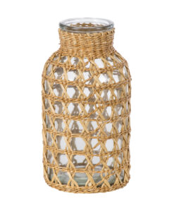 GloboStar® GloboStar® MANDY 35626 Διακοσμητικό Βάζο Γυάλινο Διάφανο με Μπαμπού Φ10.5 x Υ20cm