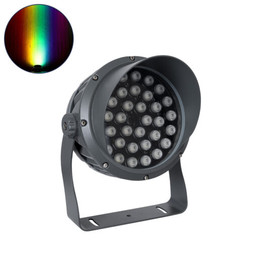 GloboStar® GLOBOSTAR® FLOOD-DIMO 90745 Προβολέας Σποτ Wall Washer με Αντιθαμβωτική Γρίλια LED 54W 4590lm 10° DC 24V Αδιάβροχο IP67 RGBW DMX512 Dimmable - Γκρι Ανθρακί - Μ26 x Π28 x Υ35cm - 3 Χρόνια Εγγύηση