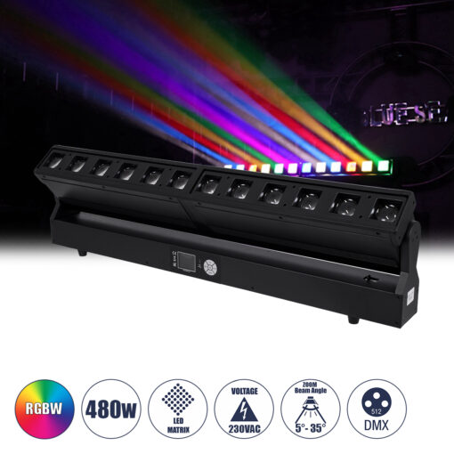 GloboStar® GloboStar® 51168 SPHINX Επαγγελματική Κινούμενη Μπάρα Φωτισμού DIGITAL MATRIX PIXEL LED 480W AC 220V-240V 4IN1 BEAM - WASH - SPOT - ZOOM 5° - 35° OSRAM LED DMX512 Display on Body RGBW - Μαύρο - L102 x W10 x H16.5cm