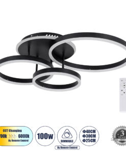 GloboStar® GloboStar® VENOM 61123 Φωτιστικό Οροφής Δαχτυλίδι-Κύκλος LED CCT 100W 12100lm 360° AC 220-240V - Εναλλαγή Φωτισμού μέσω Τηλεχειριστηρίου All In One Ψυχρό 6000k+Φυσικό 4500k+Θερμό 2700k Dimmable Φ25+30+40cm+BackLight - Μαύρο - 3 Years Warranty
