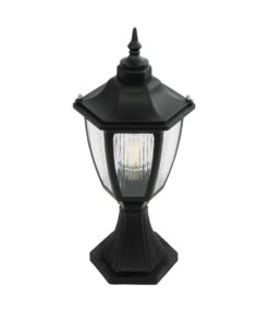 GloboStar® GloboStar® ENGLAND 202-0009 Vintage Επιδαπέδιο Φωτιστικό Φαναράκι Μονόφωτο 1 x E27 IP44 Μαύρο & Διάφανο Πλαστικό - Μ20 x Π20 x Υ45cm