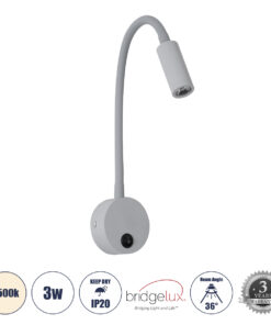 GloboStar® GloboStar® GOOSE 60877 Μοντέρνο Φωτιστικό Τοίχου - Απλίκα Ξενοδοχείου Bed Side LED 3W 300lm 36° AC 220-240V - Reading Light - Μ6.5 x Π15 x Υ24.5cm - Φυσικό Λευκό 4500K - Γκρι Ανθρακί - 3 Xρόνια Εγγύηση