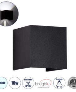 GloboStar® GloboStar® AXIS-S 60568 Φωτιστικό Τοίχου - Απλίκα Αρχιτεκτονικού Φωτισμού Εσωτερικού/Εξωτερικού Χώρου Up & Down LED 10W 1250lm 10 έως 60° AC 220-240V Αδιάβροχο IP65 Μ10 x Π10 x Υ10cm - Ψυχρό Λευκό 6000K - Μαύρο - Bridgelux Chip - 3 Χρόνια Εγγύηση