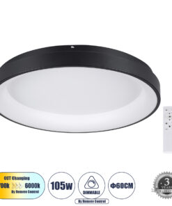 GloboStar® GLOBOSTAR® SALEM 61237 Μοντέρνο Φωτιστικό Οροφής LED 105W 12075lm 120° AC 220-240V IP20 Ρυθμιζόμενο Λευκό CCT με Χειριστήριο από 2700K έως 6000K Dimmable - Lumileds SMD Chip - Μαύρο Ματ - Μ60 x Π60 x Υ8.5cm - 3 Χρόνια Εγγύηση