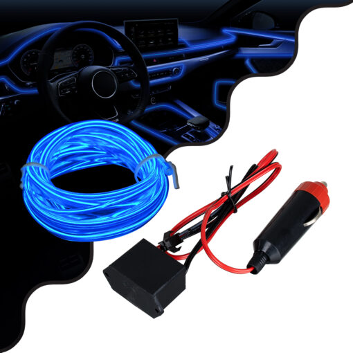 GloboStar® GloboStar® 82205 TUBE 360° Degree Διακοσμητική EL-Wire Neon Αυτοκινήτου Κορδόνι ΣΕΤ 3m 1W/3m 30lm/m 360° DC 12V με Βύσμα Αναπτήρα Αυτοκινήτου Αδιάβροχη IP68 Μπλε