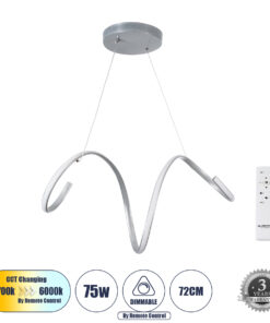 GloboStar® GLOBOSTAR® SPIRALE 61285 Μοντέρνο Κρεμαστό Φωτιστικό Οροφής LED 75W 8400lm 300° AC 220-240V IP20 Ρυθμιζόμενο Λευκό CCT με Χειριστήριο από 2700K έως 6000K Dimmable - Lumileds SMD Chip - Νίκελ Βούρτσας - Μ72 x Π25 x Υ30cm - 3 Χρόνια Εγγύηση