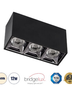 GloboStar® GloboStar® LUMINAR SUPERIOR 60324 Επιφανειακό LED Spot Downlight TrimLess 12W 1680lm 36° AC 220-240V IP20 Μ11.8 x Π4.2 x Υ6.6cm - Μαύρο με Κάτοπτρο Χρωμίου - Φυσικό Λευκό 4500K - Bridgelux High Lumen Chip Gen2 - TÜV Certified Driver - 5 Years Warranty