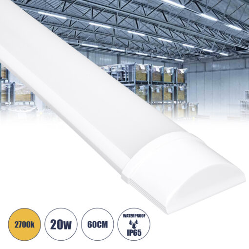 GloboStar® GloboStar® 60157 LED Γραμμικό Βιομηχανικό Φωτιστικό Tri-Proof 60cm 20W 1808lm 120° AC 220-240V Αδιάβροχο IP65 Μ60 x Π7.5 x Υ2.5cm Θερμό Λευκό 2700K - 2 Χρόνια Εγγύηση