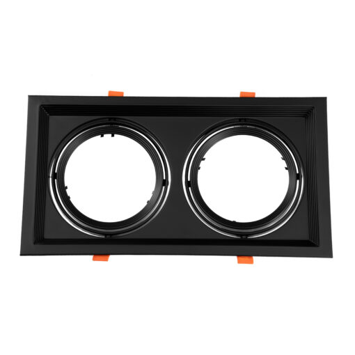 GloboStar® GLOBOSTAR® VITA 77855 Χωνευτή Κινούμενη Βάση για 2 x Σποτ AR111 με Ντουί GU10/GU5.3 IP20 - Μαύρο Ματ - Μ33.5 x Π18 x Υ5.5cm / Q32.5 x 17cm
