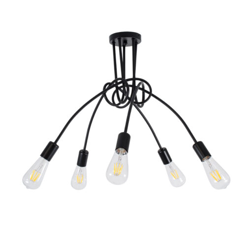 GloboStar® GloboStar® PAULELI 01127 Μοντέρνο Φωτιστικό Οροφής Πλέγμα Πολύφωτο 5 x E27 IP20 Μαύρο Μέταλλο - Μ76 x Π76 x Υ45cm