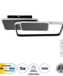 GloboStar® GLOBOSTAR® SQUARO 61231 Μοντέρνο Φωτιστικό Οροφής LED 75W 8400lm 360° AC 220-240V IP20 Ρυθμιζόμενο Λευκό CCT με Χειριστήριο από 2700K έως 6000K Dimmable - Lumileds SMD Chip - Μαύρο Ματ - Μ48.5 x Π51 x Υ9cm - 3 Χρόνια Εγγύηση