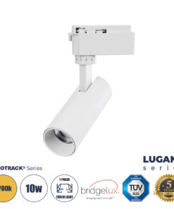 GloboStar® GloboStar® LUGANO 60802 Μονοφασικό Φωτιστικό Σποτ Ράγας LED 10W 1200lm 36° Acrylic HQ LENS AC 220-240V IP20 Φ4.5 x Υ19cm Θερμό Λευκό 2700K - EUROTRACK® System 1L+1N - Λευκό - Bridgelux Chip - TÜV Certified Driver - 5 Χρόνια Εγγύηση