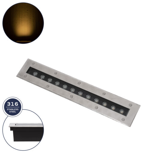 GloboStar® GLOBOSTAR® UNDERGROUND-REMVI 90192 Χωνευτή Μπάρα Φωτισμού Wall Washer LED 12W 1080lm 10° DC 24V Αδιάβροχο IP68 Θερμό Λευκό 2700K Dimmable - Ανοξείδωτο Ατσάλι 304 - Μ50 x Π7.4 x Υ7cm / Μ48.5 x Π7.5cm - 3 Χρόνια Εγγύηση
