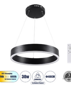 GloboStar® GLOBOSTAR® VENOM 61173 Μοντέρνο Κρεμαστό Φωτιστικό Οροφής LED 30W 3513lm 120° AC 220-240V IP20 Ρυθμιζόμενο Λευκό CCT με Χειριστήριο από 2700K έως 6000K Dimmable - Lumileds SMD Chip - Μαύρο - Μ40 x Π40 x Υ6.5cm - 3 Χρόνια Εγγύηση