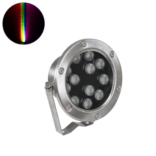 GloboStar® GLOBOSTAR® UNDERWATER-JERRY 90425 Υποβρύχιο Επιφανειακό Σποτ για Σιντριβάνια/Πισίνες LED 12W 1020lm 30° DC 24V Αδιάβροχο IP68 RGBW DMX512 Dimmable - Ανοξείδωτο Ατσάλι 304 - Μ14.5 x Π7 x Υ19cm - 3 Χρόνια Εγγύηση