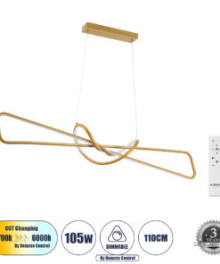 GloboStar® GLOBOSTAR® DOLORES 61282 Μοντέρνο Κρεμαστό Φωτιστικό Οροφής LED 105W 11760lm 300° AC 220-240V IP20 Ρυθμιζόμενο Λευκό CCT με Χειριστήριο από 2700K έως 6000K Dimmable - Lumileds SMD Chip - Χρυσό Βούρτσας - Μ110 x Π17 x Υ17.5cm - 3 Χρόνια Εγγύηση