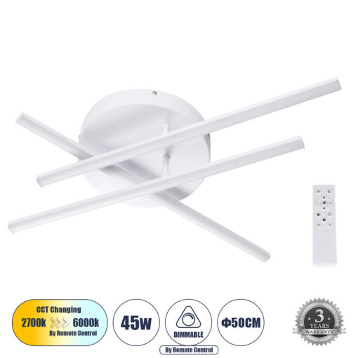 GloboStar® GLOBOSTAR® DRACO 61094 Μοντέρνο Φωτιστικό Οροφής LED 45W 5535lm 120° AC 220-240V IP20 Ρυθμιζόμενο Λευκό CCT με Χειριστήριο από 2700K έως 6000K Dimmable - Lumileds SMD Chip - Λευκό Ματ - Μ50 x Π50 x Υ11cm - 3 Χρόνια Εγγύηση