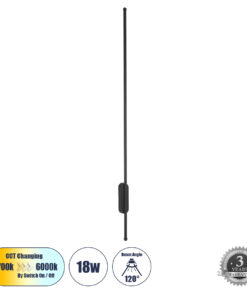 GloboStar® GloboStar® HARLEM 61335 Φωτιστικό Τοίχου - Απλίκα Design LED CCT 18W 2160lm 120° AC 220-240V - Εναλλαγή Φωτισμού μέσω Διακόπτη On/Off All In One Ψυχρό 6000k+Φυσικό 4500k+Θερμό 2700k Μ5 x Π4 x Υ120cm - Μαύρο - 3 Years Warranty