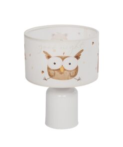 GloboStar® GloboStar® OWL 204-0024 Παιδικό Eπιτραπέζιο Φωτιστικό Πορτατίφ Μονόφωτο 1 x E27 IP20 Πολύχρωμο Ύφασμα με Λευκό Πλαστικό - Μ24 x Π24 x Υ32cm