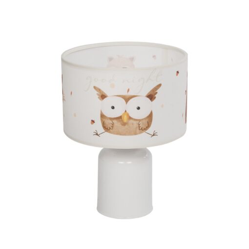 GloboStar® GloboStar® OWL 204-0024 Παιδικό Eπιτραπέζιο Φωτιστικό Πορτατίφ Μονόφωτο 1 x E27 IP20 Πολύχρωμο Ύφασμα με Λευκό Πλαστικό - Μ24 x Π24 x Υ32cm