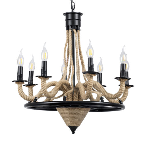 GloboStar® GLOBOSTAR® PENNSYLVANIA 00542 Vintage Κρεμαστό Φωτιστικό Οροφής με Ντουί 8 x E14 AC 220-240V IP20 - Μαύρο & Μπεζ - Μ64 x Π64 x Υ63cm