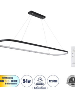 GloboStar® GLOBOSTAR® BOLIVAR 61271 Μοντέρνο Κρεμαστό Φωτιστικό Οροφής LED 54W 6210lm 360° AC 220-240V IP20 Ρυθμιζόμενο Λευκό CCT με Χειριστήριο από 2700K έως 6000K Dimmable - Lumileds SMD Chip - Μαύρο Ματ - Μ120 x Π30 x Υ2cm - 3 Χρόνια Εγγύηση