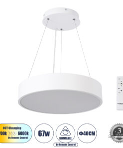 GloboStar® GLOBOSTAR® BURTON 61201-P Μοντέρνο Κρεμαστό Φωτιστικό Οροφής LED 67W 7370lm 120° AC 220-240V IP20 Ρυθμιζόμενο Λευκό CCT με Χειριστήριο από 2700K έως 6000K Dimmable - Lumileds SMD Chip - Λευκό - Μ40 x Π40 x Υ8cm - 3 Χρόνια Εγγύηση