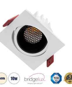 GloboStar® GloboStar® LEO-SQ 60288 Χωνευτό LED Spot Downlight TrimLess Μ8.5xΠ8.5cm 10W 1300lm 38° AC 220-240V IP20 Μ8.5 x Π8.5 x Υ6.6cm - Τετράγωνο - Κινούμενο - Λευκό με Μαύρο Κάτοπτρο & Anti-Glare HoneyComb - Φυσικό Λευκό 4500K - Bridgelux COB - 5 Years Warranty