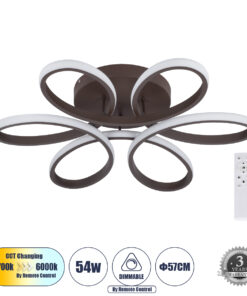 GloboStar® GLOBOSTAR® MARGARET 61402 Μοντέρνο Φωτιστικό Οροφής LED 54W 6210lm 360° AC 220-240V IP20 Ρυθμιζόμενο Λευκό CCT με Χειριστήριο από 2700K έως 6000K Dimmable - Lumileds SMD Chip - Καφέ Ματ - Μ57 x Π57 x Υ12cm - 3 Χρόνια Εγγύηση