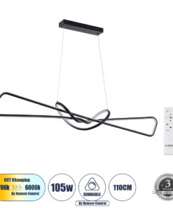 GloboStar® GLOBOSTAR® DOLORES 61279 Μοντέρνο Κρεμαστό Φωτιστικό Οροφής LED 105W 11760lm 300° AC 220-240V IP20 Ρυθμιζόμενο Λευκό CCT με Χειριστήριο από 2700K έως 6000K Dimmable - Lumileds SMD Chip - Μαύρο - Μ110 x Π17 x Υ17.5cm - 3 Χρόνια Εγγύηση