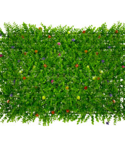 GloboStar® GLOBOSTAR® BUXUS 78408 Τεχνητό Πάνελ Φυλλωσιάς / Κάθετος Κήπος Καυκάσιο Πυξάρι & Πολύχρωμα Λουλούδια - Πράσινο - Μ60 x Π8 x Υ40cm