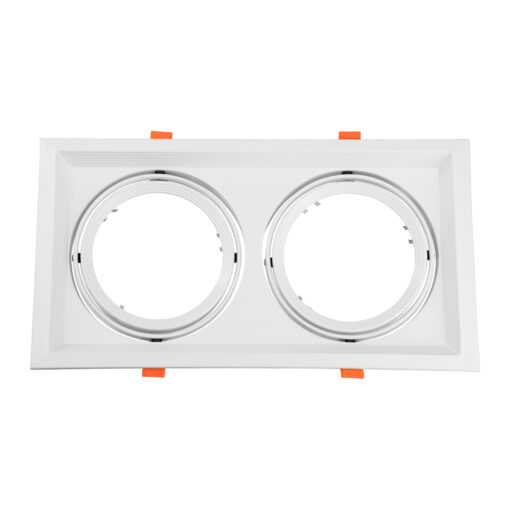 GloboStar® GloboStar® VITA 77854 Χωνευτό Κινούμενο Διπλό Τετράγωνο Σποτ Οροφής για Λάμπα AR111 - IP20 - Χυτό Αλουμίνιο - M33.5 x Π17.5 x Y5.5cm - Λευκό - 5 Χρόνια Εγγύηση