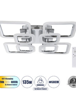 GloboStar® GloboStar® ROYAL-S 61326 Φωτιστικό Οροφής Design LED CCT 135W 16200lm 360° AC 220-240V - Εναλλαγή Φωτισμού μέσω Τηλεχειριστηρίου All In One Ψυχρό 6000k+Φυσικό 4500k+Θερμό 2700k Dimmable Μ58.5 x Π58.5 x Υ12cm - Ασημί Νίκελ - 3 Years Warranty
