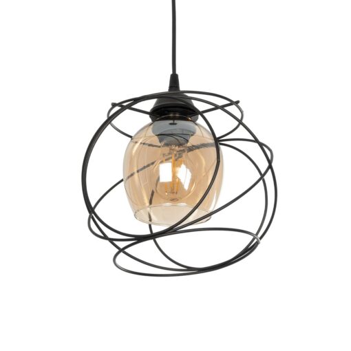 GloboStar® GLOBOSTAR® GLINDER 201-0068 Vintage Κρεμαστό Φωτιστικό Οροφής με Ντουί 1 x E27 AC 220-240V IP20 - Μαύρο & Μελί - Μ25 x Π18 x Υ24cm