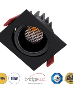 GloboStar® GloboStar® LEO-SQ 60293 Χωνευτό LED Spot Downlight TrimLess Μ8.5xΠ8.5cm 10W 1250lm 38° AC 220-240V IP20 Μ8.5 x Π8.5 x Υ6.6cm - Τετράγωνο - Κινούμενο - Μαύρο & Anti-Glare HoneyComb - Θερμό Λευκό 2700K - Bridgelux COB - 5 Years Warranty