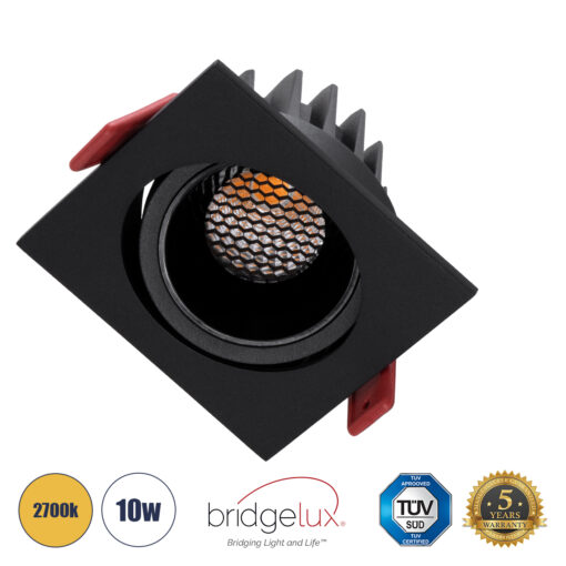 GloboStar® GloboStar® LEO-SQ 60293 Χωνευτό LED Spot Downlight TrimLess Μ8.5xΠ8.5cm 10W 1250lm 38° AC 220-240V IP20 Μ8.5 x Π8.5 x Υ6.6cm - Τετράγωνο - Κινούμενο - Μαύρο & Anti-Glare HoneyComb - Θερμό Λευκό 2700K - Bridgelux COB - 5 Years Warranty