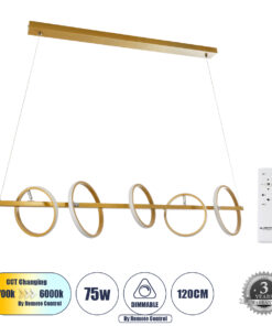 GloboStar® GLOBOSTAR® CIRCOLARE 61322 Μοντέρνο Κρεμαστό Φωτιστικό Οροφής LED 75W 8400lm 360° AC 220-240V IP20 Ρυθμιζόμενο Λευκό CCT με Χειριστήριο από 2700K έως 6000K Dimmable - Lumileds SMD Chip - Χρυσό - Μ120 x Π25 x Υ25cm - 3 Χρόνια Εγγύηση