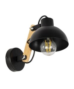 GloboStar® GloboStar® GRANT 00902 Μοντέρνο Επιτοίχιο Φωτιστικό Απλίκα Μονόφωτο 1 x E27 IP20 Μαύρο Μέταλλο με Μπεζ Ξύλο - Μ15 x Π23 x Υ22cm