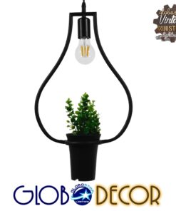GLOBOSTAR® FLOWERPOT 10001210 Μοντέρνο Κρεμαστό Φωτιστικό Οροφής με Ντουί 1 x E27 AC 220-240V IP20 - Μαύρο & Πράσινο - Μ27 x Π27 x Υ40cm 11 ef98bd 01210 1 1